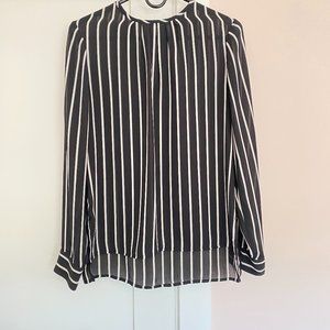 White House Black Market Crew Neck Black White Striped Blouse Size 4
